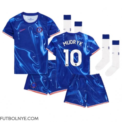 Camiseta Chelsea Mykhailo Mudryk #10 Primera Equipación para niños 2024-25 manga corta (+ pantalones cortos)